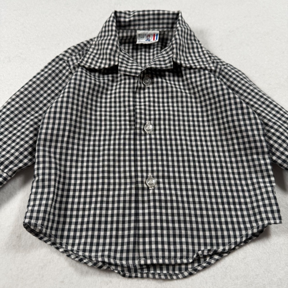 Vintage Billy the Kid Boys Black White Gingham Check Button Down Shirt Size 12M